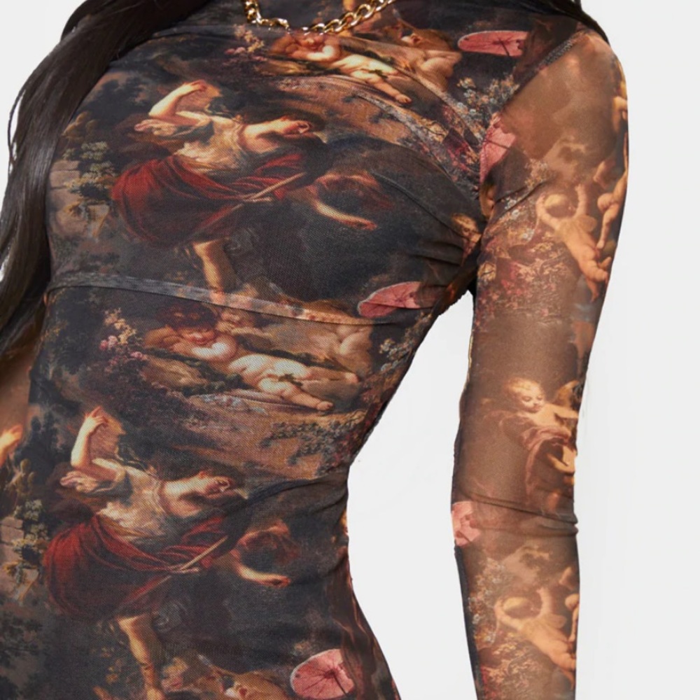 Shape Renaissance Print High Neck Mesh Bodycon - Picture 4 of 5